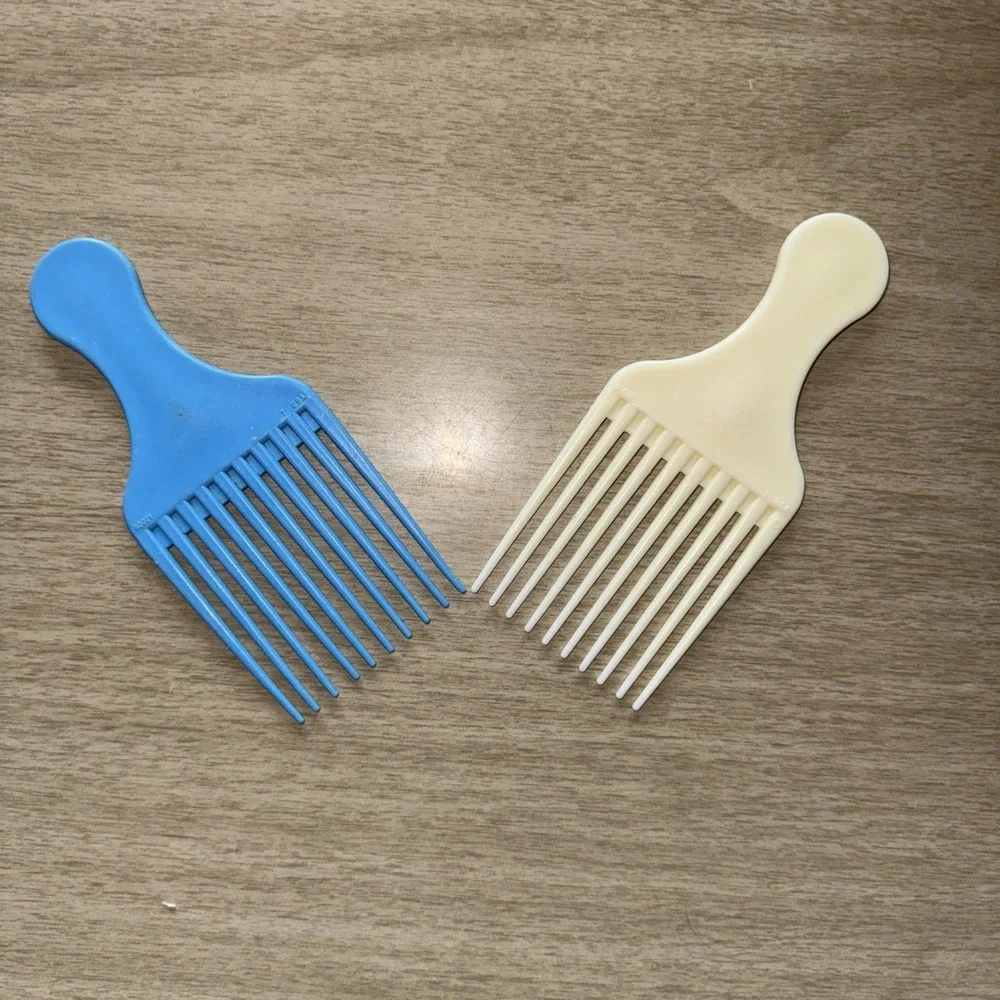 Vtg Goody Hair Pick Combs Wide Tooth Lifts Afro Purse Picks USA MCM Blue Cream